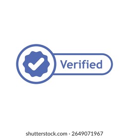 Verified stamp circle with checklist icon blue label