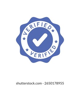 Círculo verificado del sello con el Vector azul del icono de la lista de comprobación