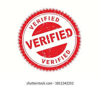 Verified stamp in rubber style, red round grunge approved sign, rubber stamp on white, vector illustration