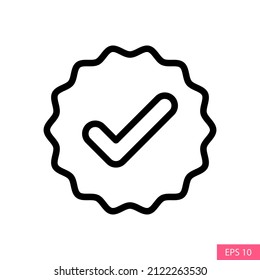 Verified tick or Valid seal vector icon in line style design for website design, app, UI, isolated on white background. Editable stroke. Validation concept. EPS 10 vector illustration.