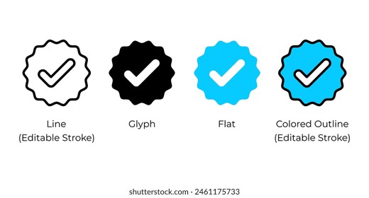 Verified tick, verification concept vector icon set for website design, app, ui, isolated on white background. EPS 10 vector illustration.