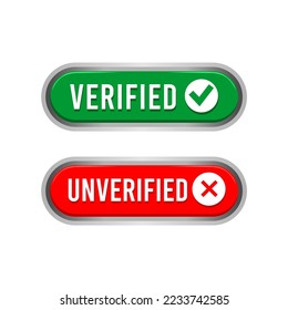 Botón de signo verificado y no verificado en la ilustración vectorial de color verde y rojo en fondo blanco.