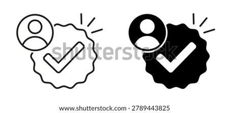 Verified user account marked check mark, guaranteed safety person sign, person avatar verification icon, verified profile badges