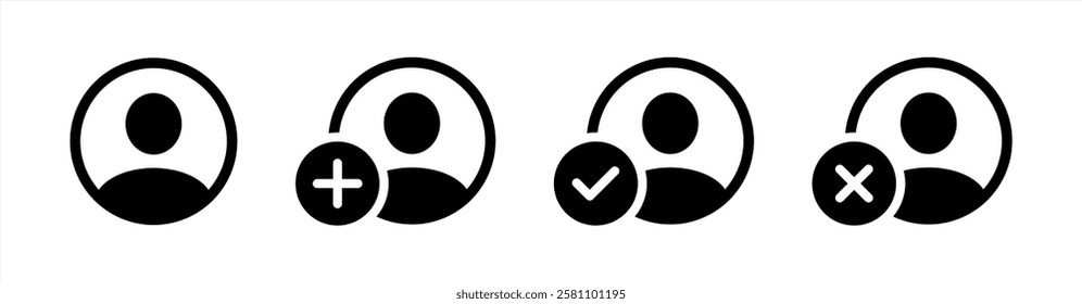 Verified user, add user and delete, account sign icon vector design, vector icons.