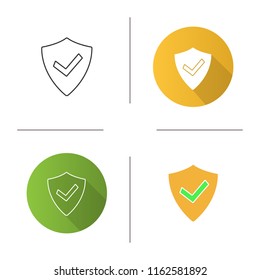 Verified user icon. Protection, security. Antivirus program emblem. Successfully tested. Shield with check mark. Flat design, linear and color styles. Isolated vector illustrations