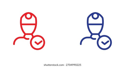 Verified user icons representing successful profile completion in red and blue for website ui design and app development, modern checkmark people