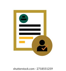 Icono de documento de perfil de usuario verificado con marca de verificación e ilustración de avatar para validación de identidad y conceptos de contratación.