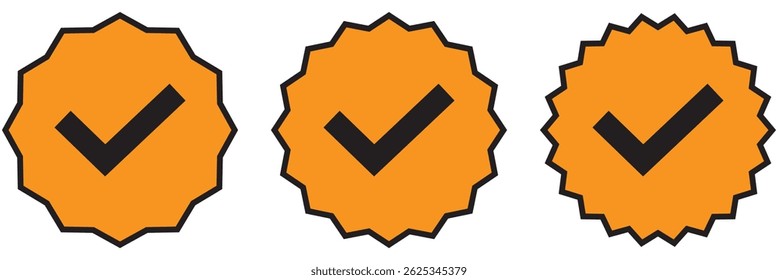 Verified vector icon set, Isolate Identify symbol, Approve icon, Check mark sticker and graphic elements. Social media account verification icons.