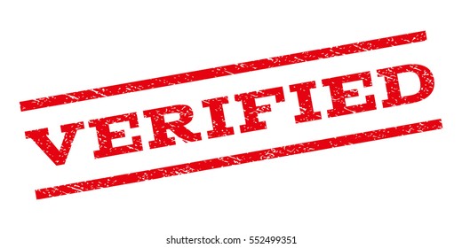 Verified watermark stamp. Text tag between parallel lines with grunge design style. Rubber seal stamp with scratched texture. Vector red color ink imprint on a white background.