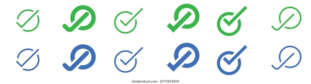 verify badge and Done buttons collection. check vector icon set. check list button icon vector illustration	