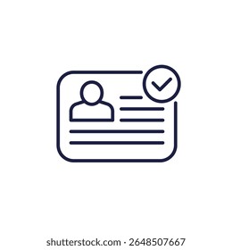 verificar icono de línea de ID, verificación de identidad