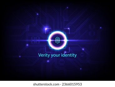Verify your identity concept. HUD digital futuristic user interface finger scan. High tech protection glowing screen.  Vector cyber space fingerprint scanning identification