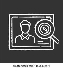 Verifying creditworthiness chalk icon. Examining personal credit history. Financial report. Economy business. Investment, budget graph. Bank insurance state. Isolated vector chalkboard illustration