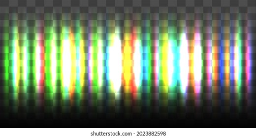 Veritical, multi-colored rays sparkle and flicker on a transparent background