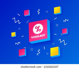 Verkauf - Sale in German sign icon. Star with percentage symbol. Isometric cubes with geometric shapes. Creative shopping banners. Template for design. Vector