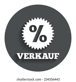 Verkauf - Sale in German sign icon. Star with percentage symbol. Gray flat button with shadow. Modern UI website navigation. Vector