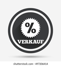 Verkauf - Sale in German sign icon. Star with percentage symbol. Circle flat button with shadow and border. Vector