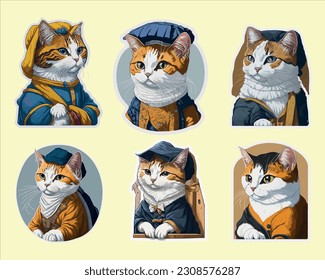 The "Vermeer Style Cartoon Cute Cat Sticker" is a unique and charming sticker inspired by the works of the renowned Dutch artist, Johannes Vermeer. This sticker combines the timeless beauty of Vermeer