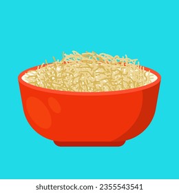 vermicelli pasta in red bowl isolated on blue background