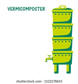 Vermicomposter- home for worms that process organic waste from the kitchen, a selective approach. The ecological approach. Zero waste. Composting organic waste. Recycling garbage. Vector illustration