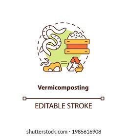 Vermicomposting concept icon. Composting method idea thin line illustration. Converting organic materials into humus-like material. Vector isolated outline RGB color drawing. Editable stroke