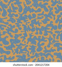 Vermicular vector seamless pattern background. Historical style backdrop in orange blue with abstract coral shapes and terrazzo blend. Rennaissance effect duotone texture repeat for wellness, summer