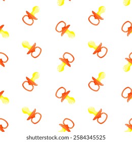 Vermilion pacifiers vector seamless pattern. Baby dummy. Background, print, packaging, wrapping