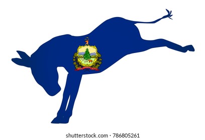 The Vermont Democrat party donkey flag over a white background