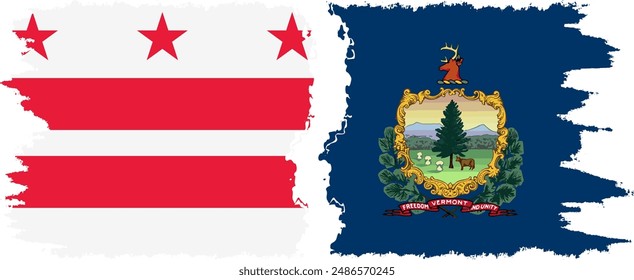 Vermont and District of Columbia USA - Washington, D.C. grunge brush flags connection, vector