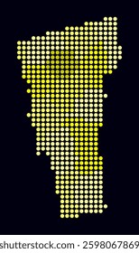 Vermont dotted map. Digital style map of the state on dark background. Vermont shape with circle dots. Colored dots style. Large size circles. Abstract vector illustration.