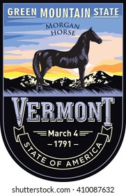 Vermont, emblem of the U.S. state, Morgan Horse at dawn on a dark background