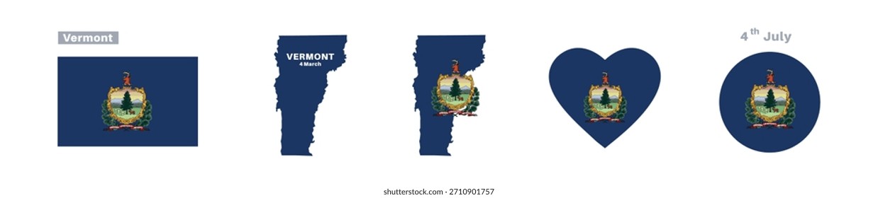  Bandeira de Vermont e conjunto de mapas. Bandeira do estado de Vermont em comemoração ao 4 de março