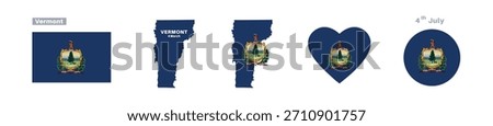  Vermont flag and map set. Vermont state flag in celebration of March 4th