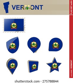 Vermont Flag Set, US state, Flag Set #283. Vector.