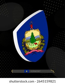 Vermont Flag Shield icon in 3D on Dark Modern Abstract Rugby Background. Perfect for sports events, heritage themes, national celebrations, and patriotic designs.