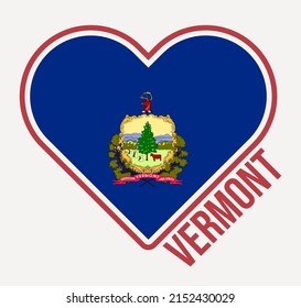 Vermont heart flag badge. Made with Love from Vermont logo. Flag of the US state in a heart shape. Vector illustration.