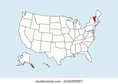 Vermont resaltado en el mapa de Estados Unidos aislado sobre fondo azul