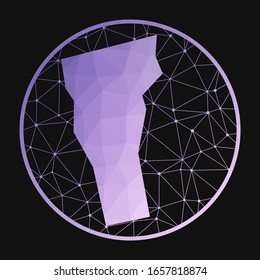 Vermont icon. Vector polygonal map of the US state. Vermont icon in geometric style. The US state map with purple low poly gradient on dark background.