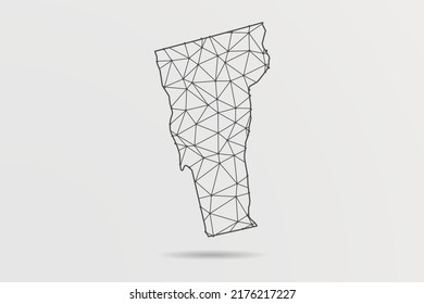 Mapa de Vermont - Resumen de líneas de purga y escalas de puntos sobre fondo blanco con USA Map. Malla 3D del marco de cables línea de red poligonal, esfera de diseño, punto y estructura - Ilustración vectorial eps 10
