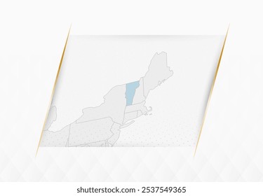 Mapa de Vermont em azul com sotaques dourados emoldurados. Mapa Vetorial Moderno de Vermont. Ilustração de vetor.