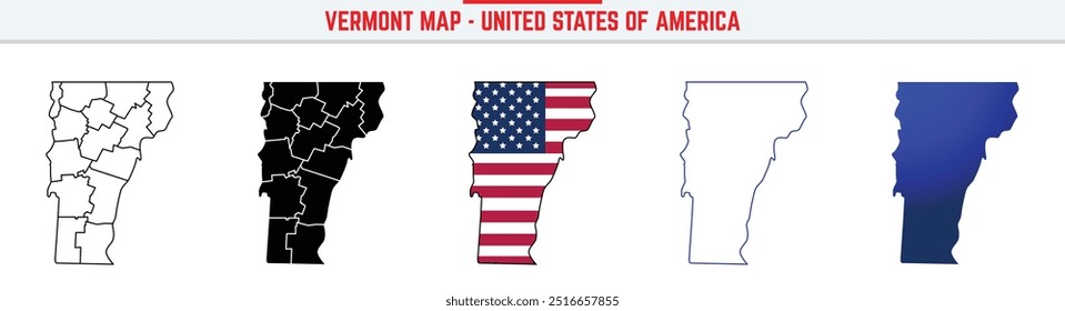 Mapa de Vermont con icono de trazo editable. Vermont USA Icono de línea delgada del estado, Vermont mapa Ilustración vectorial, Vermont, VT silueta Vector mapa