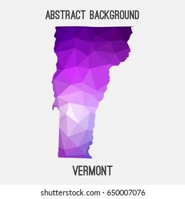 Vermont map in geometric polygonal,mosaic style in violet shades.Abstract tessellation,modern design background,low poly. Vector illustration.