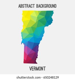 Vermont map in geometric polygonal,mosaic style in rainbow colors.Abstract tessellation,modern design background,low poly. Vector illustration.