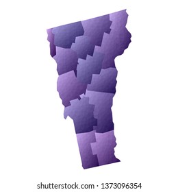 Vermont map. Geometric style us state outline with counties. Extraordinary violet vector illustration.