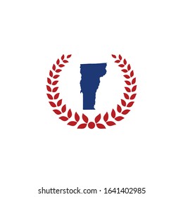 Vermont Map And Laurel Wreath Logo Design Template