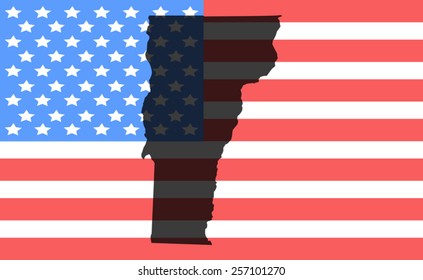 vermont  map on a vintage american flag background