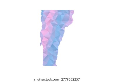 Vermont Map - Polygon Style Vector Illustration in Pastel Blue and Pink Gradient, Low Poly Geometric Design, Isolated on White Background for Infographics and Education.