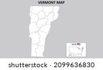 Vermont Map. State and district map of Vermont. Political map of Vermont with outline and black and white design.