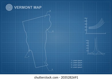 Vermont map - State of USA Map International vector template with outline style and white color isolated on blueprint background - Vector illustration eps 10