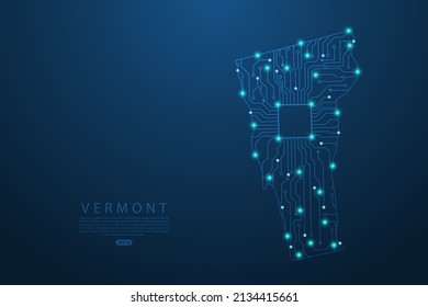 Vermont Map - United States of America Map vector with Abstract futuristic circuit board. High-tech technology mash line and point scales on dark background - Vector illustration ep 10 